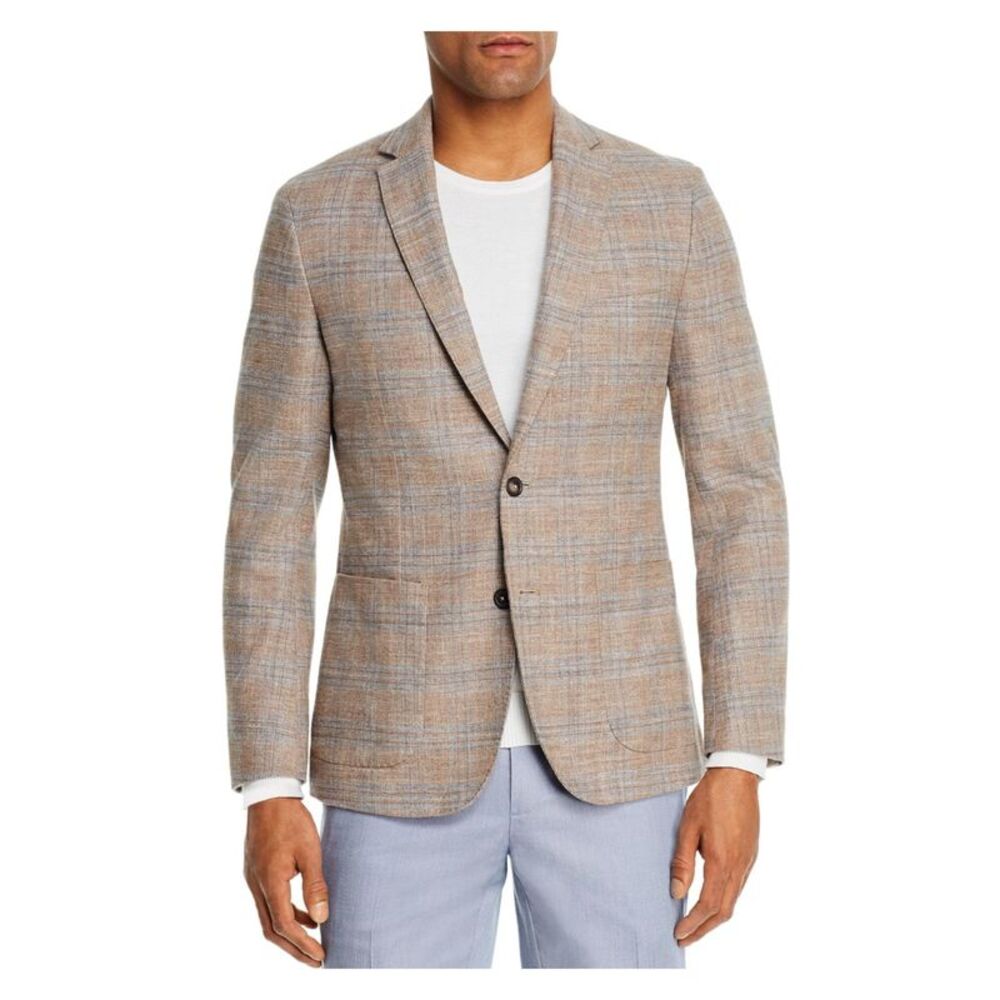 DYLAN GRAY Mens Beige Windowpane Plaid Classic Fit Blazer 40R